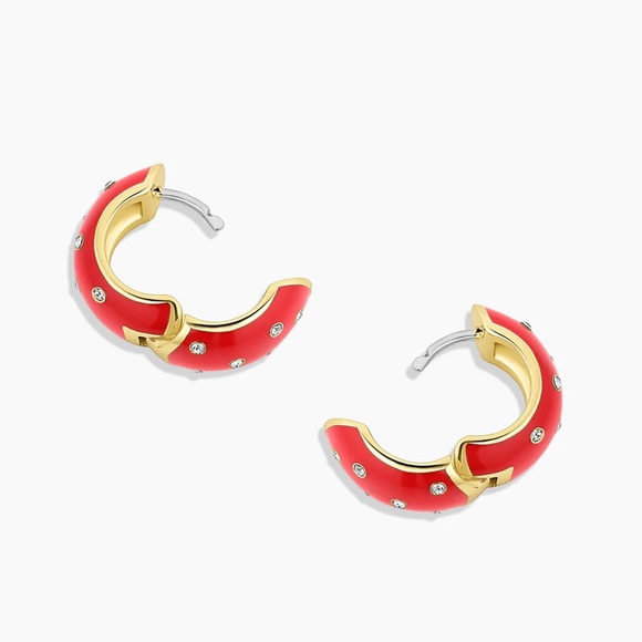 GORJANA Noel Red Shimmer Huggie Earrings 18k Gold Plated Cubic Zirconia - Picture 3 of 12